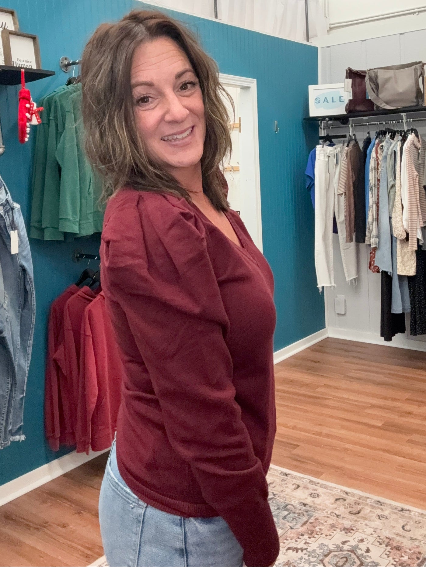 Kendall V Neck Puff Sleeve Sweater