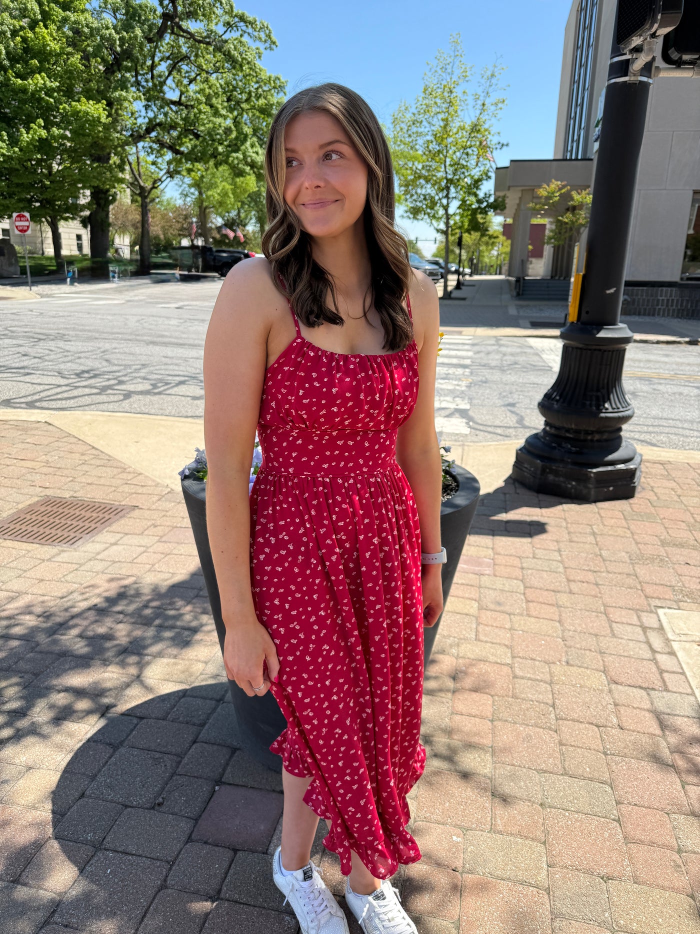 Stacey Red Dot Midi Dress