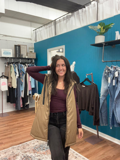 Jade Zip Up Puffer Long Hoodie Vest