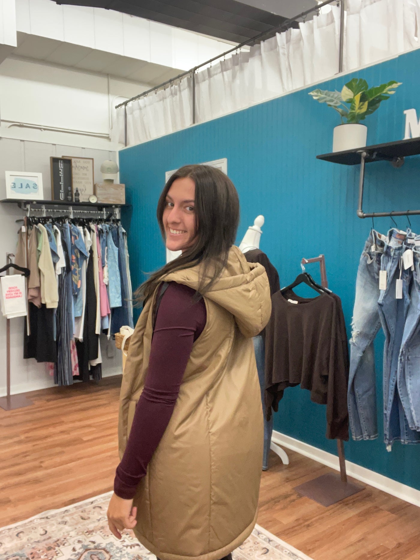 Jade Zip Up Puffer Long Hoodie Vest