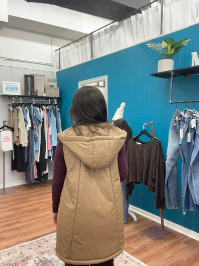 Jade Zip Up Puffer Long Hoodie Vest