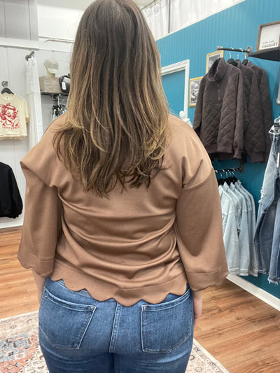 Josie Scallop Edge 3/4 Sleeve Top