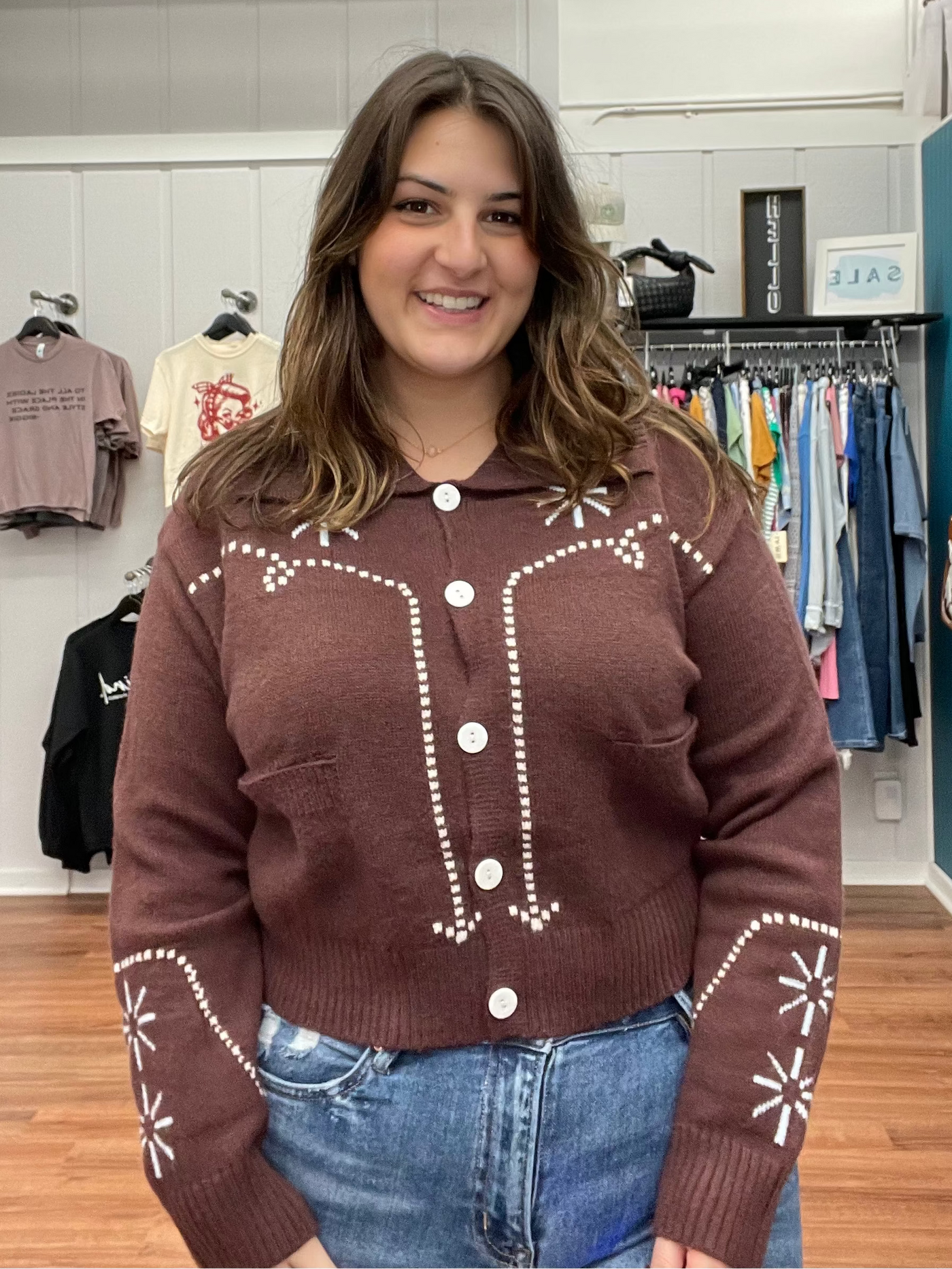 Dreamers Western Motif Sweater Cardigan