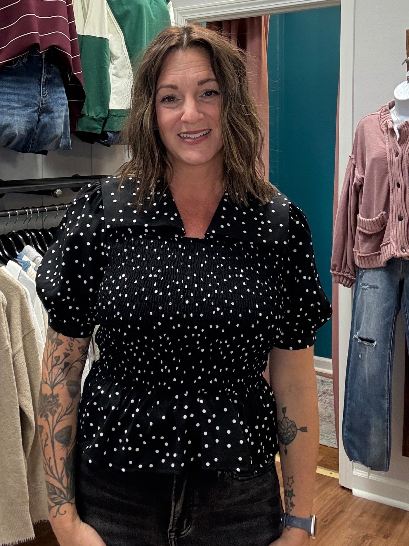 Crystal Collared Polka Dot Blouse