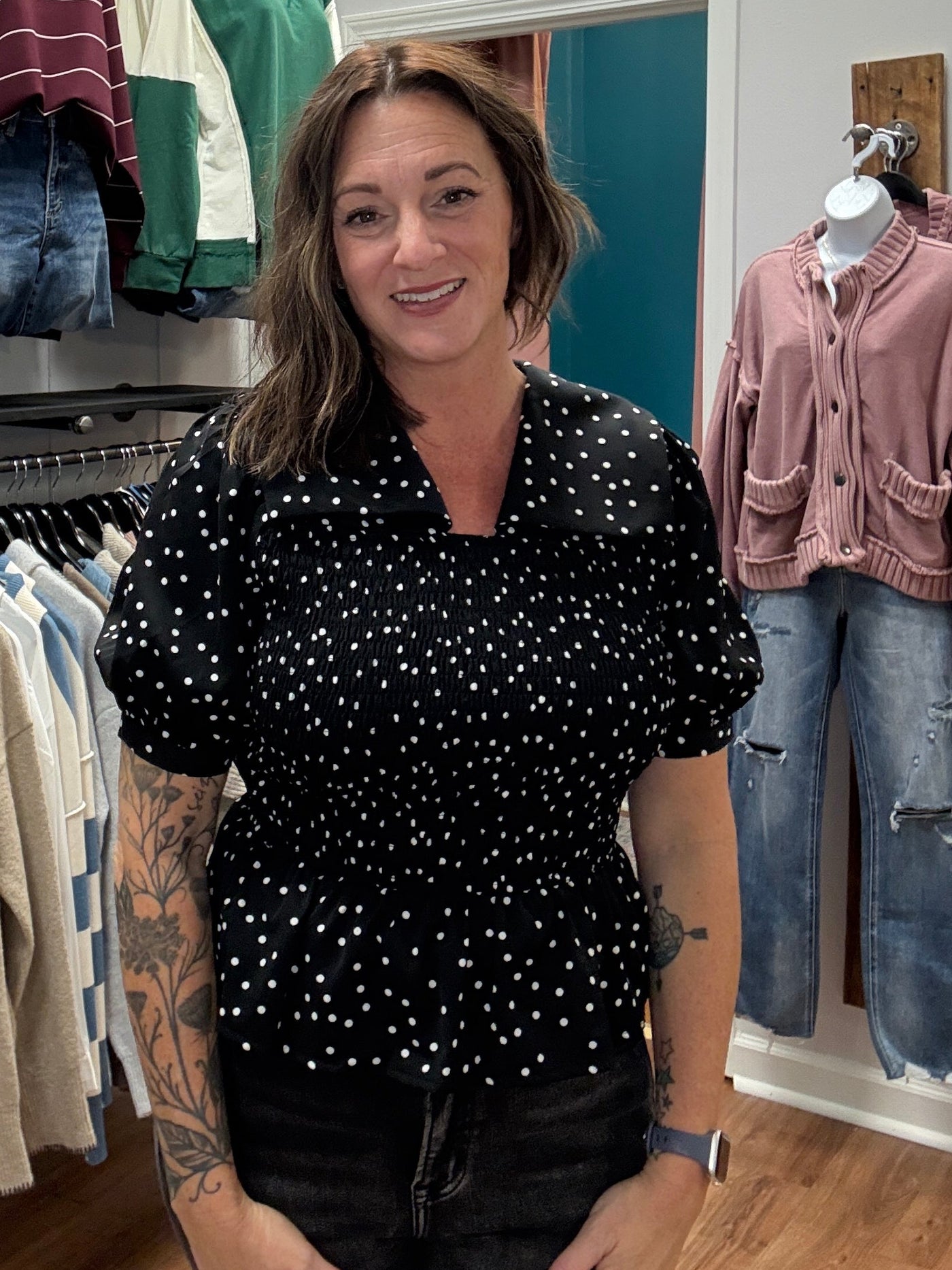 Crystal Collared Polka Dot Blouse