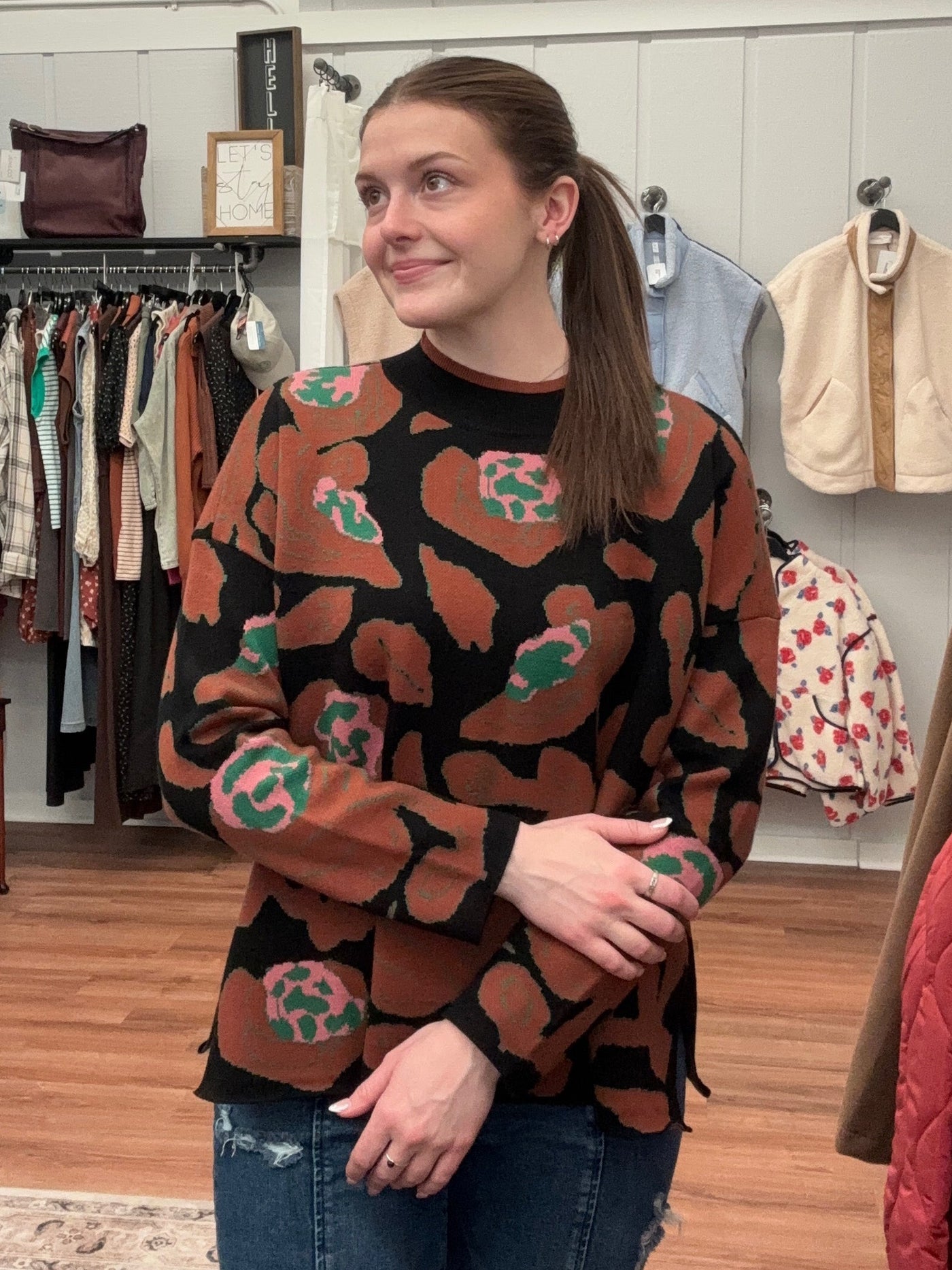 Adele Floral Pattern Mock Neck Sweater