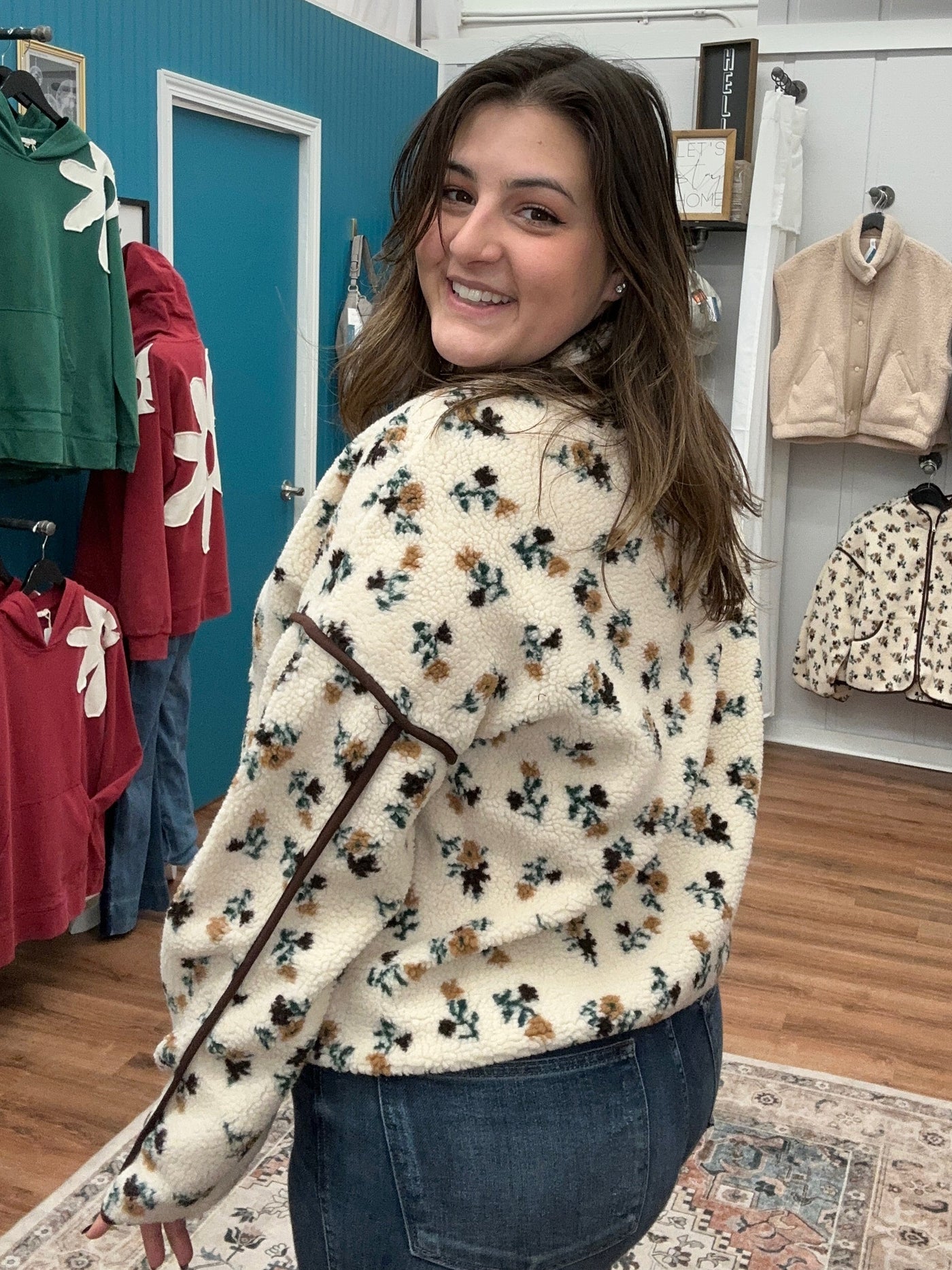 Jingle Oversized Printed Sherpa Jacket