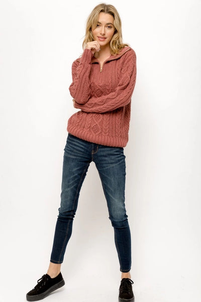 Kasey Cable Knit Zip Sweater