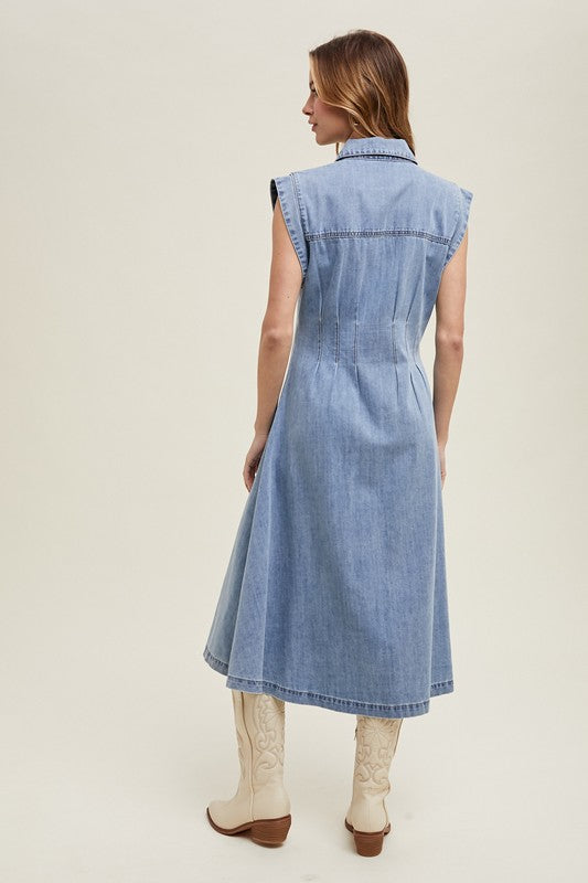 Carlie Button Up Denim Midi Dress