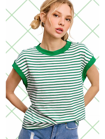 Leesa Nautical Striped Cap Sleeve Top
