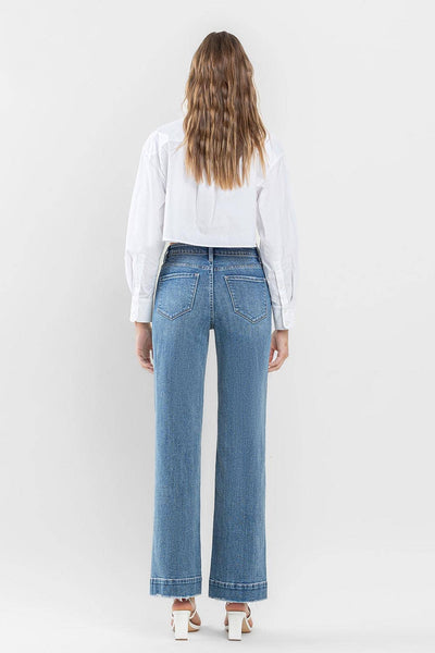 FLYING MONKEY - HIGH RISE WIDE LEG JEANS WITH TROUSER HEM DETAIL F5391: PERMISSIBLE / 28