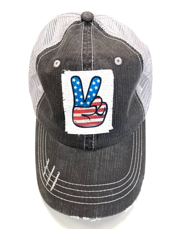 Patriotic Peace Sign Trucker Hat
